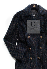 CHANEL 19PF Black Dark Navy Metallic Gripox Buttons Tweed Coat 38 40 シャネル ブラック ダークネイビー メタリック グリポワ 宝石 ボタン ツイード コート 即発