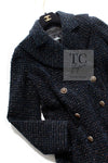 CHANEL 19PF Black Dark Navy Metallic Gripox Buttons Tweed Coat 38 40 シャネル ブラック ダークネイビー メタリック グリポワ 宝石 ボタン ツイード コート 即発