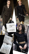 CHANEL 19PF Black Dark Navy Metallic Gripox Buttons Tweed Coat 38 40 シャネル ブラック ダークネイビー メタリック グリポワ 宝石 ボタン ツイード コート 即発