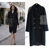 CHANEL 19PF Black Dark Navy Metallic Gripox Buttons Tweed Coat 38 40 シャネル ブラック ダークネイビー メタリック グリポワ 宝石 ボタン ツイード コート 即発
