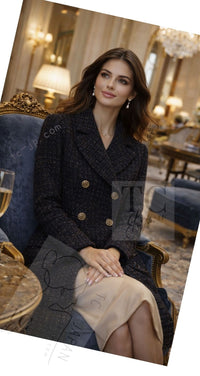 CHANEL 19PF Black Dark Navy Metallic Gripox Buttons Tweed Coat 38 40 シャネル ブラック ダークネイビー メタリック グリポワ 宝石 ボタン ツイード コート 即発