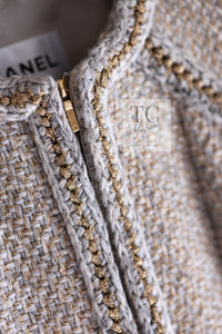 CHANEL 16A Beige Gold Braid Trim Wool Cotton Zipper Tweed Coat 36 38 シャネル ベージュ ゴールド ブレイド トリム ウール コットン ジッパー ツイード コート 即発