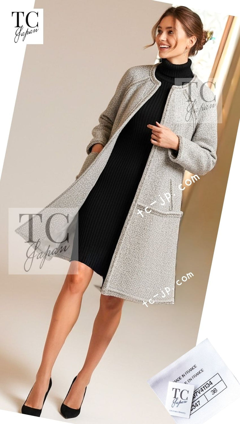 CHANEL 16A Beige Gold Braid Trim Wool Cotton Zipper Tweed Coat 38 シャネル ベージュ ゴールド ブレイド トリム ウール コットン ジッパー ツイード コート 即発