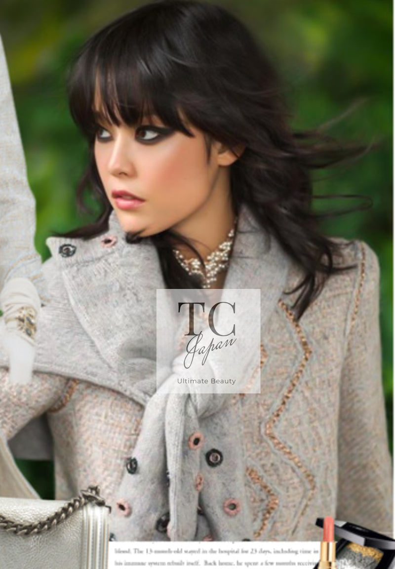 CHANEL 16A Gray Gold Trim Tweed Jacket Skirt Suit 36 38 シャネル グレー ゴールド トリム ツイード ジャケット スカート スーツ 即発