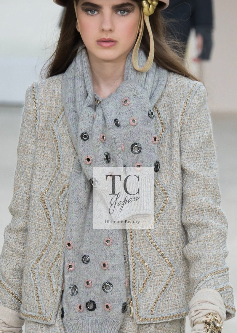 CHANEL 16A Gray Gold Trim Tweed Jacket Skirt Suit 36 38 シャネル グレー ゴールド トリム ツイード ジャケット スカート スーツ 即発