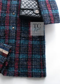 CHANEL 18PF Mohair Wool Red Navy Blue Super Soft Checked CC Logo Buttons Zip Coat 38 シャネル モヘア ウール レッド ネイビー ブルー ソフト チェック CCボタン ジッパー コート 即発