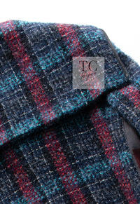 CHANEL 18PF Mohair Wool Red Navy Blue Super Soft Checked CC Logo Buttons Zip Coat 38 シャネル モヘア ウール レッド ネイビー ブルー ソフト チェック CCボタン ジッパー コート 即発