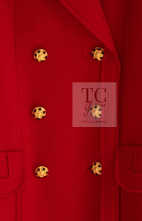 CHANEL 96A Vintage Red Gripox Buttons Double Wool Long Jacket Coat 38 40 シャネル ヴィンテージ レッド グリポア 宝石 ボタン タブル ウール ロング ジャケット コート 即発