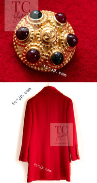 CHANEL 96A Vintage Red Gripox Buttons Double Wool Long Jacket Coat 38 40 シャネル ヴィンテージ レッド グリポア 宝石 ボタン タブル ウール ロング ジャケット コート 即発