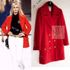 CHANEL 96A Vintage Red Gripox Buttons Double Wool Long Jacket Coat 38 40 シャネル ヴィンテージ レッド グリポア 宝石 ボタン タブル ウール ロング ジャケット コート 即発