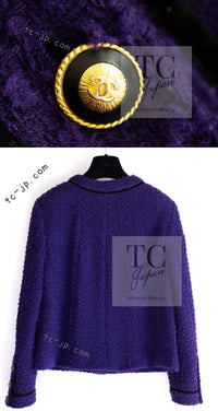 CHANEL 93A Vintage Purple Wool Tweed Jacket Skirt Suit 38 40 42 シャネル ヴィンテージ プラム パープル ウール ツイード ジャケット スカート スーツ 即発