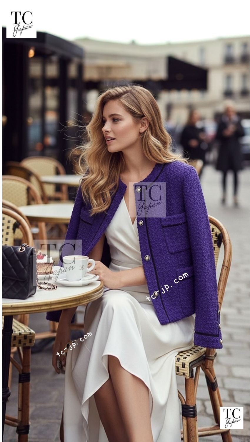 CHANEL 93A Vintage Purple Wool Tweed Jacket Skirt Suit 38 40 42 シャネル ヴィンテージ プラム パープル ウール ツイード ジャケット スカート スーツ 即発