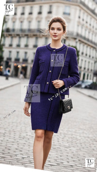 CHANEL 93A Vintage Purple Wool Tweed Jacket Skirt Suit 38 40 42 シャネル ヴィンテージ プラム パープル ウール ツイード ジャケット スカート スーツ 即発