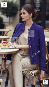 CHANEL 93A Vintage Purple Wool Tweed Jacket Skirt Suit 38 40 42 シャネル ヴィンテージ プラム パープル ウール ツイード ジャケット スカート スーツ 即発