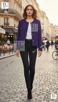 CHANEL 93A Vintage Purple Wool Tweed Jacket Skirt Suit 38 40 42 シャネル ヴィンテージ プラム パープル ウール ツイード ジャケット スカート スーツ 即発