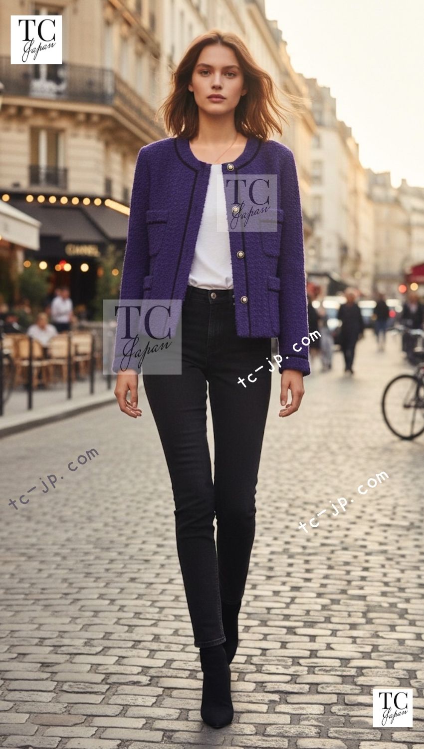CHANEL 93A Vintage Purple Wool Tweed Jacket Skirt Suit 38 40 42 シャネル ヴィンテージ プラム パープル ウール ツイード ジャケット スカート スーツ 即発