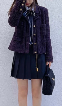 CHANEL 93A Vintage Purple Wool Tweed Jacket Skirt Suit 38 40 42 シャネル ヴィンテージ プラム パープル ウール ツイード ジャケット スカート スーツ 即発 - TC JAPAN