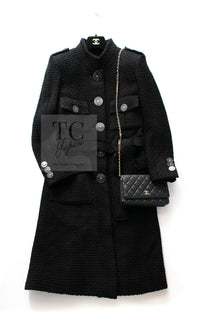 CHANEL 17PF Black CC Big Logo Buttons Wool Long Coat 38 40 シャネル ブラック CC ロゴ ビッグ ボタン ロング コート 即発