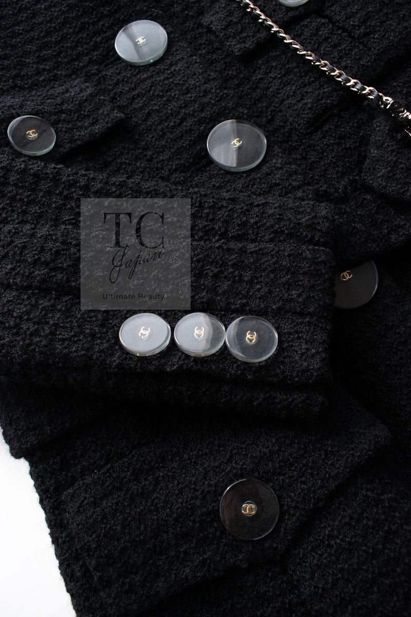 CHANEL 17PF Black CC Big Logo Buttons Wool Long Coat 38 40 シャネル ブラック CC ロゴ ビッグ ボタン ロング コート 即発