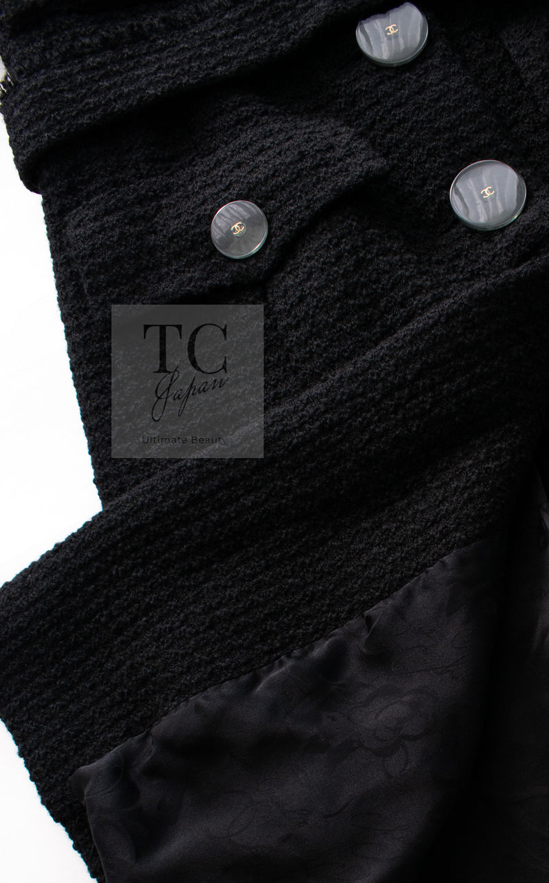 CHANEL 17PF Black CC Big Logo Buttons Wool Long Coat 38 40 シャネル ブラック CC ロゴ ビッグ ボタン ロング コート 即発