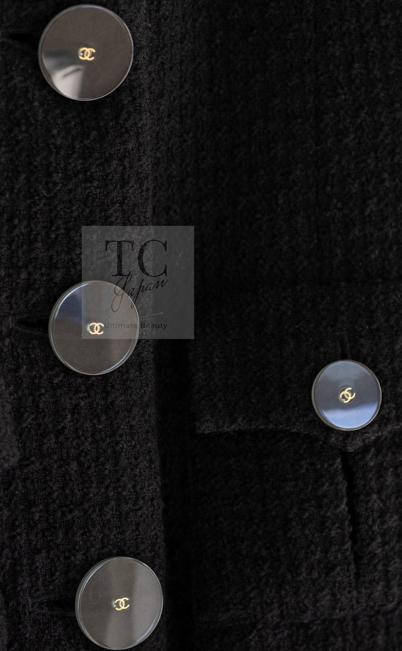 CHANEL 17PF Black CC Big Logo Buttons Wool Long Coat 38 40 シャネル ブラック CC ロゴ ビッグ ボタン ロング コート 即発