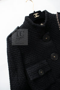 CHANEL 17PF Black CC Big Logo Buttons Wool Long Coat 38 40 シャネル ブラック CC ロゴ ビッグ ボタン ロング コート 即発