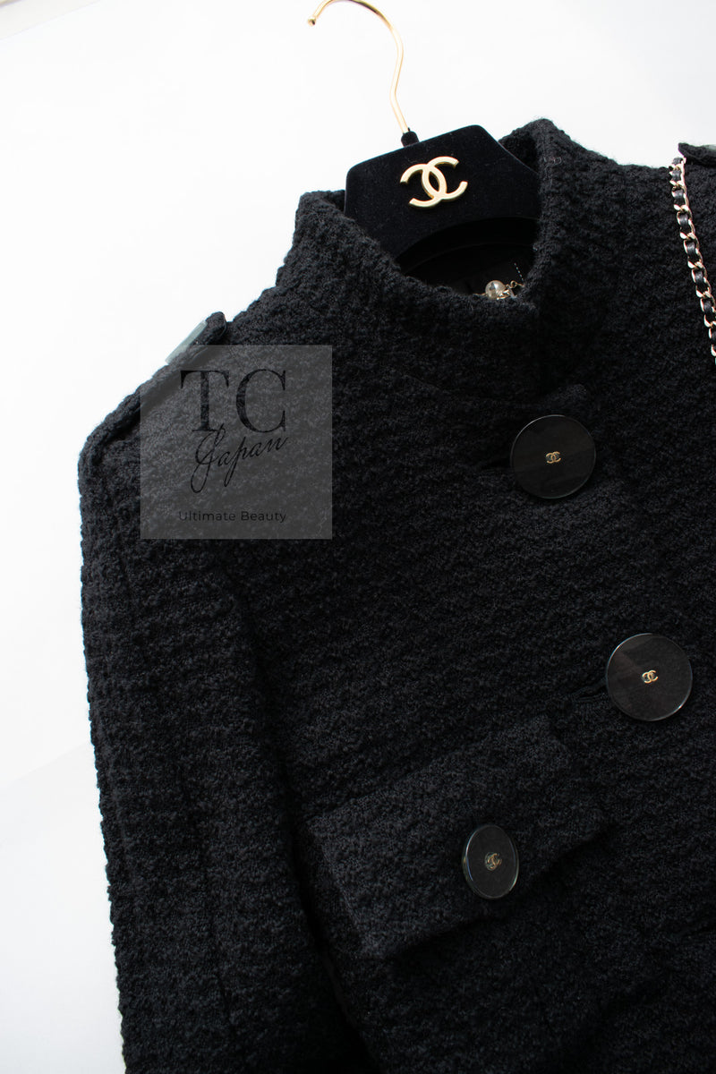 CHANEL 17PF Black CC Big Logo Buttons Wool Long Coat 38 40 シャネル ブラック CC ロゴ ビッグ ボタン ロング コート 即発