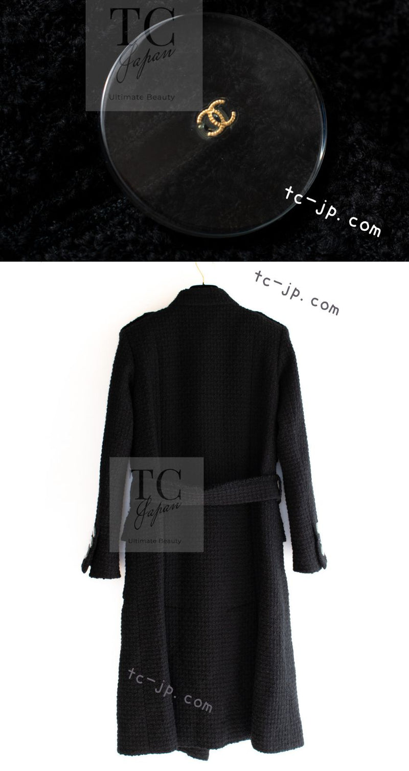 CHANEL 17PF Black CC Big Logo Buttons Wool Long Coat 38 40 シャネル ブラック CC ロゴ ビッグ ボタン ロング コート 即発