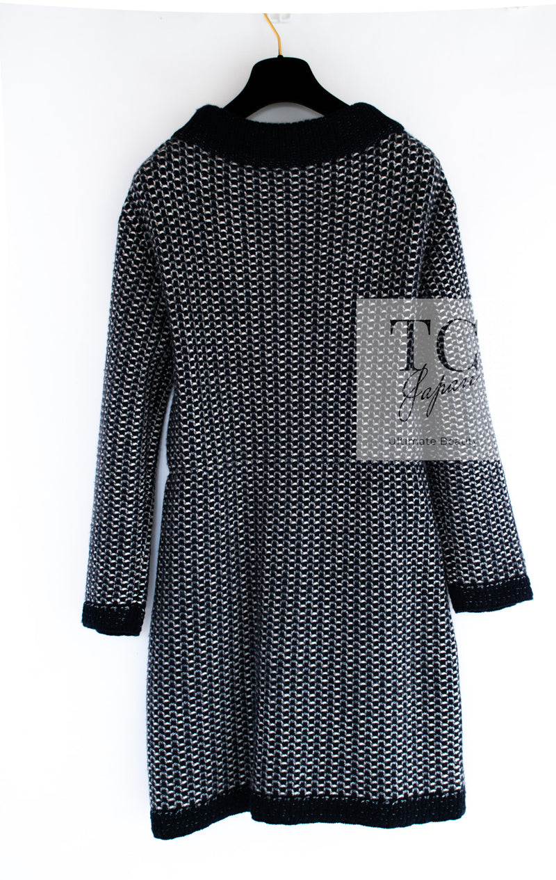 CHANEL 12B Navy Stand Collar Cashmere Silk Knit Coat Long Cardigan 36 38 40 42 シャネル ネイビー スタンド 襟 カシミヤ シルク ニット コート ロング カーディガン 即発