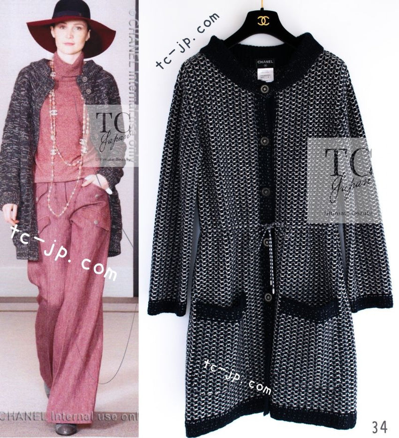 CHANEL 12B Navy Stand Collar Cashmere Silk Knit Coat Long Cardigan 36 38 40 42 シャネル ネイビー スタンド 襟 カシミヤ シルク ニット コート ロング カーディガン 即発