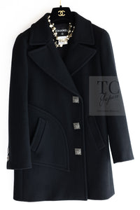 CHANEL 11PF Black Wool Gripox Square Buttons Jacket Pea Coat 38 シャネル ブラック ウール グリポワ スクエア ココ ボタン ジャケット ピー コート