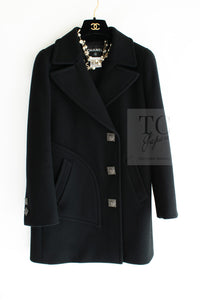 CHANEL 11PF Black Wool Gripox Square Buttons Jacket Pea Coat 38 シャネル ブラック ウール グリポワ スクエア ココ ボタン ジャケット ピー コート