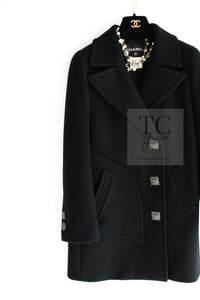 CHANEL 11PF Black Wool Gripox Square Buttons Jacket Pea Coat 38 シャネル ブラック ウール グリポワ スクエア ココ ボタン ジャケット ピー コート