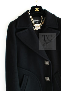 CHANEL 11PF Black Wool Gripox Square Buttons Jacket Pea Coat 38 シャネル ブラック ウール グリポワ スクエア ココ ボタン ジャケット ピー コート