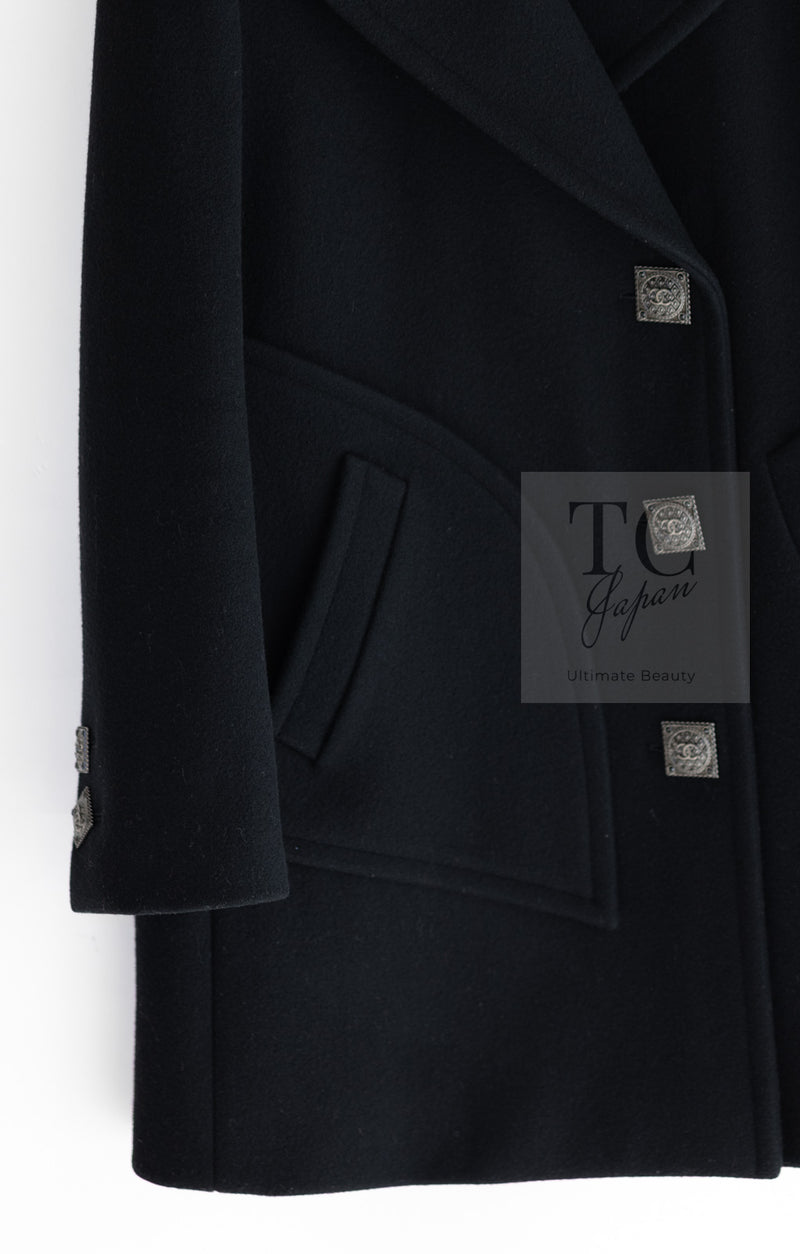 CHANEL 11PF Black Wool Gripox Square Buttons Jacket Pea Coat 38 シャネル ブラック ウール グリポワ スクエア ココ ボタン ジャケット ピー コート