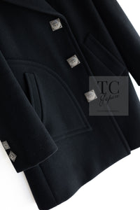 CHANEL 11PF Black Wool Gripox Square Buttons Jacket Pea Coat 38 シャネル ブラック ウール グリポワ スクエア ココ ボタン ジャケット ピー コート