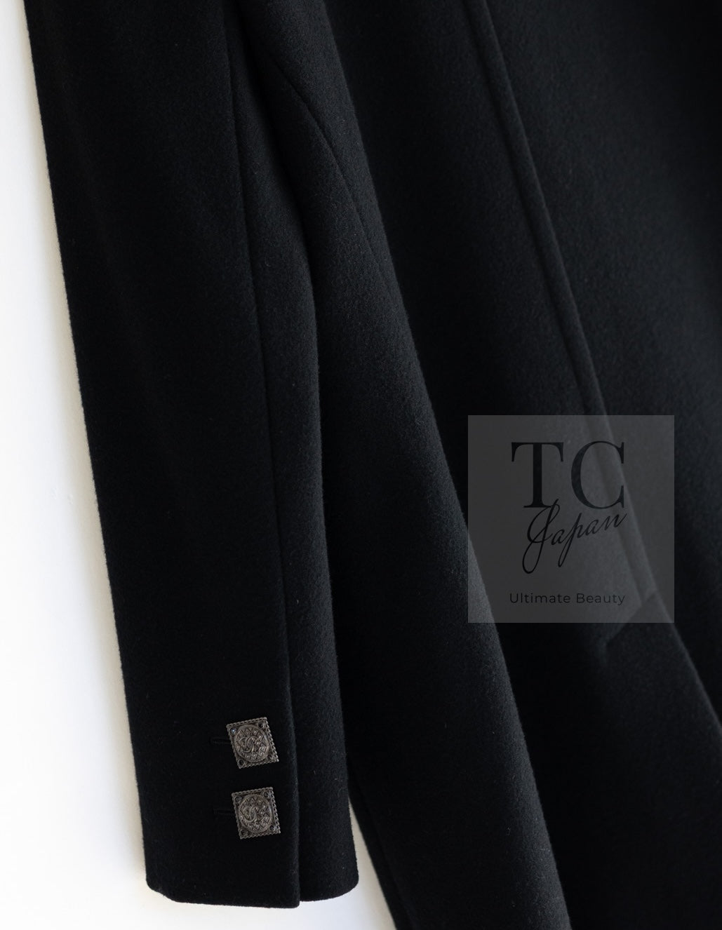 CHANEL 11PF Black Wool Gripox Square Buttons Jacket Pea Coat 44 シャネル ブラック ウール グリポワ スクエア ココ ボタン ジャケット ピー コート