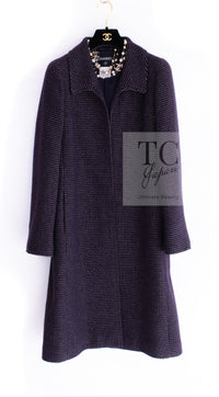 CHANEL 00A Purple Gold Wool Long Coat 38 シャネル パープル ゴールド ウール ロング コート 即発