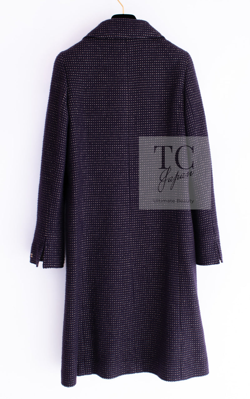 CHANEL 00A Purple Gold Wool Long Coat 38 シャネル パープル ゴールド ウール ロング コート 即発