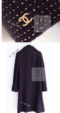 CHANEL 00A Purple Gold Wool Long Coat 38 シャネル パープル ゴールド ウール ロング コート 即発