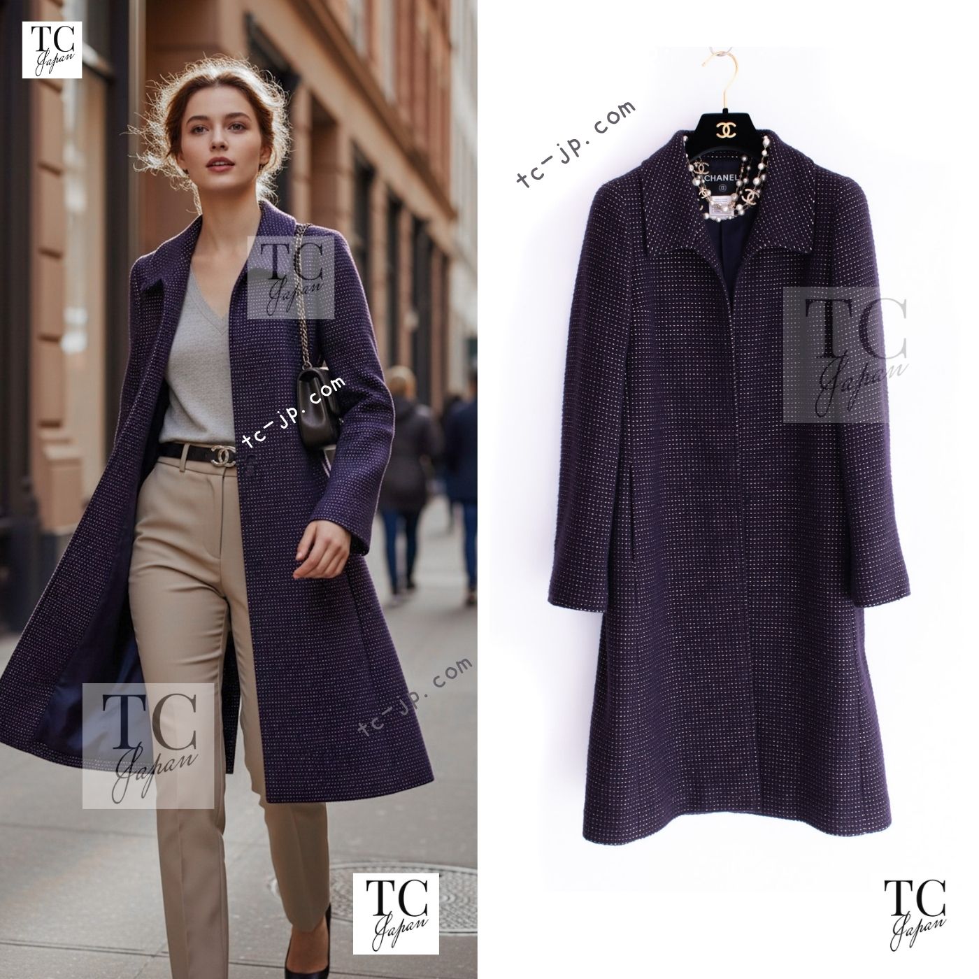 CHANEL 00A Vintage Purple Gold Wool Long Coat 38 シャネル ヴィンテージ パープル ゴールド ウール ロング コート 即発