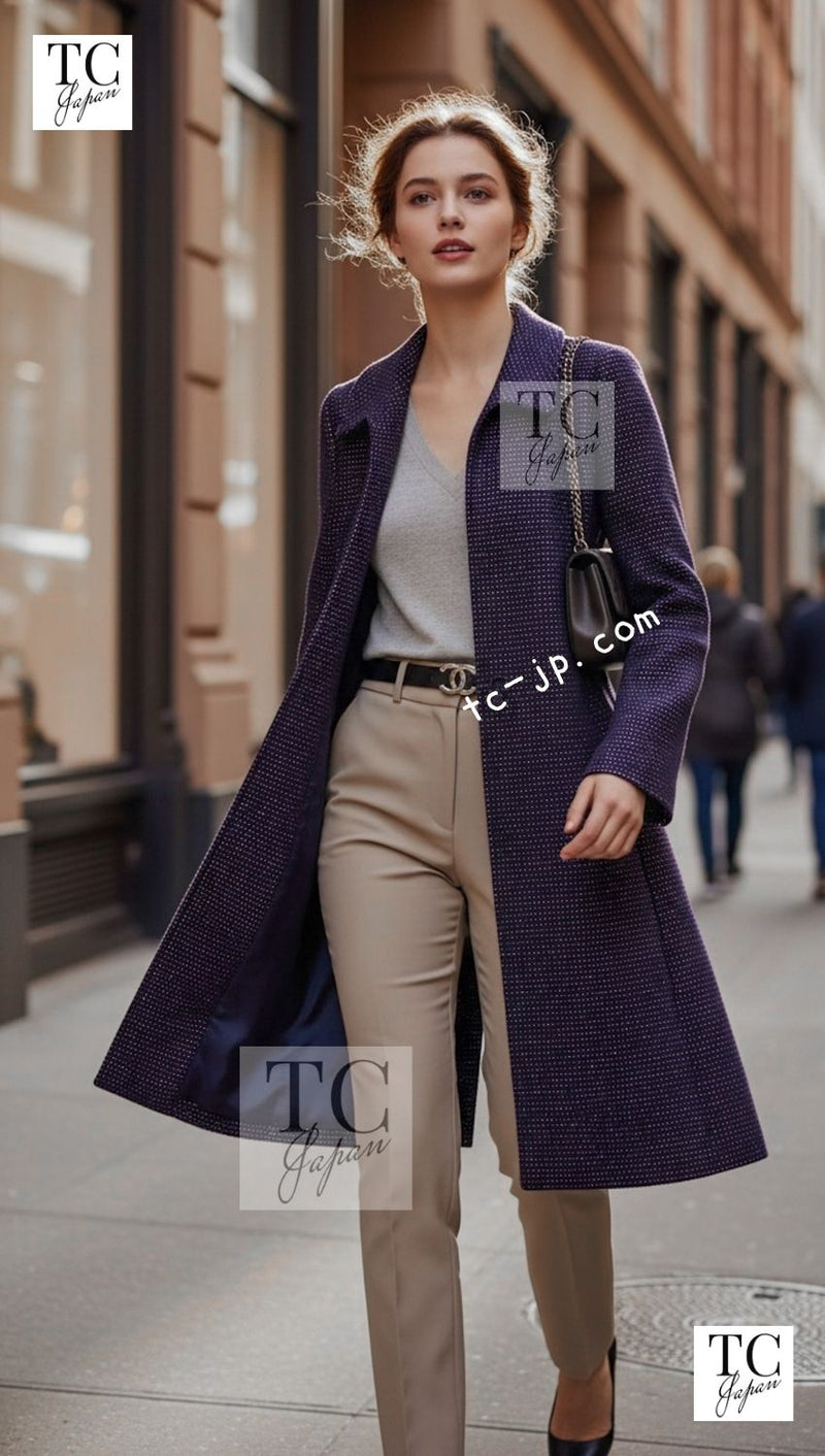 CHANEL 00A Vintage Purple Gold Wool Long Coat 38 シャネル ヴィンテージ パープル ゴールド ウール ロング コート 即発
