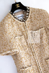 CHANEL 19S Beige Champagne Gold Zipper Short Sleeve tweed Jacket 38 シャネル ベージュ シャンパン ゴールド ジッパー ショート スリーブ ツイード ジャケット 即発