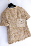 CHANEL 19S Beige Champagne Gold Zipper Short Sleeve tweed Jacket 38 シャネル ベージュ シャンパン ゴールド ジッパー ショート スリーブ ツイード ジャケット 即発