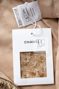 CHANEL 19S Beige Champagne Gold Zipper Short Sleeve tweed Jacket 38 シャネル ベージュ シャンパン ゴールド ジッパー ショート スリーブ ツイード ジャケット 即発