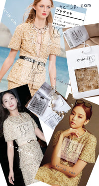 CHANEL 19S Beige Champagne Gold Zipper Short Sleeve tweed Jacket 38 シャネル ベージュ シャンパン ゴールド ジッパー ショート スリーブ ツイード ジャケット 即発