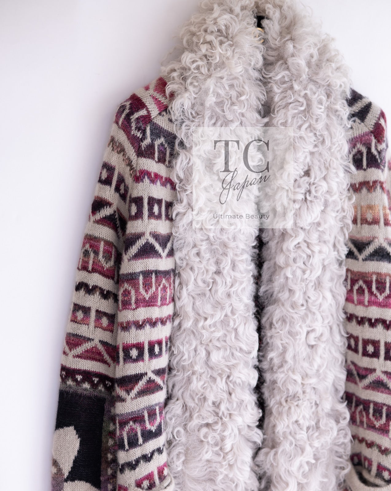 おもち様 シャネル P16680W02674 ニットコート ファー付 サイズ38 日本製／フォックスファー／カシミヤ混】ファー付ウールコート