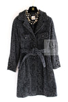 CHANEL 14B Gray Black Lion Button Belt Cotton Coat 34 36 シャネル グレー ブラック ライオン ボタン ベルト コットン コート 即発