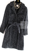 CHANEL 14B Gray Black Lion Button Belt Cotton Coat 34 36 シャネル グレー ブラック ライオン ボタン ベルト コットン コート 即発