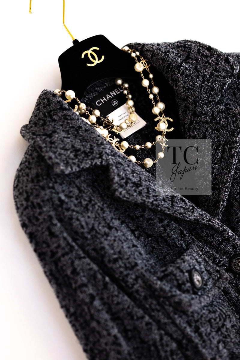 CHANEL 14B Gray Black Lion Button Belt Cotton Coat 34 36 シャネル グレー ブラック ライオン ボタン ベルト コットン コート 即発